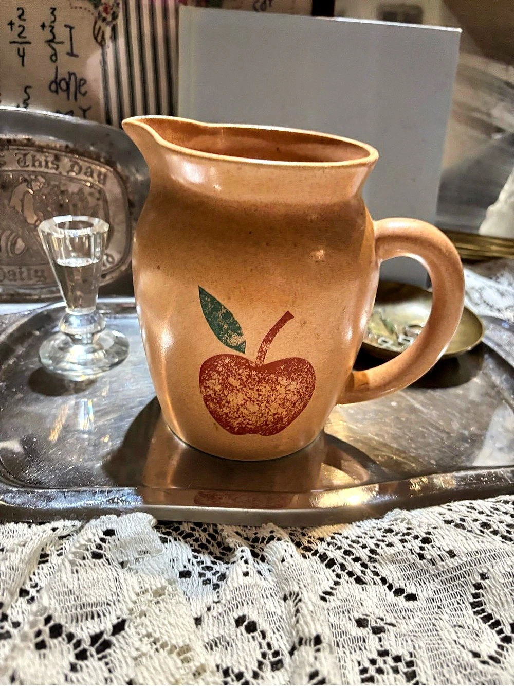 Vintage 70s Crowning Touch Red Apple Stoneware Pitcher 🍎 Cottagecore Kitchen